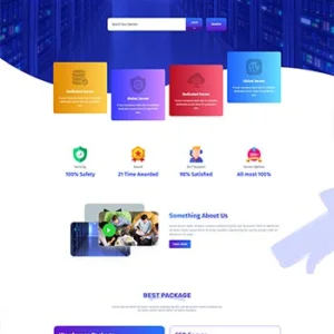 蓝色风格域名服务器托管服务公司前端静态html网站模板